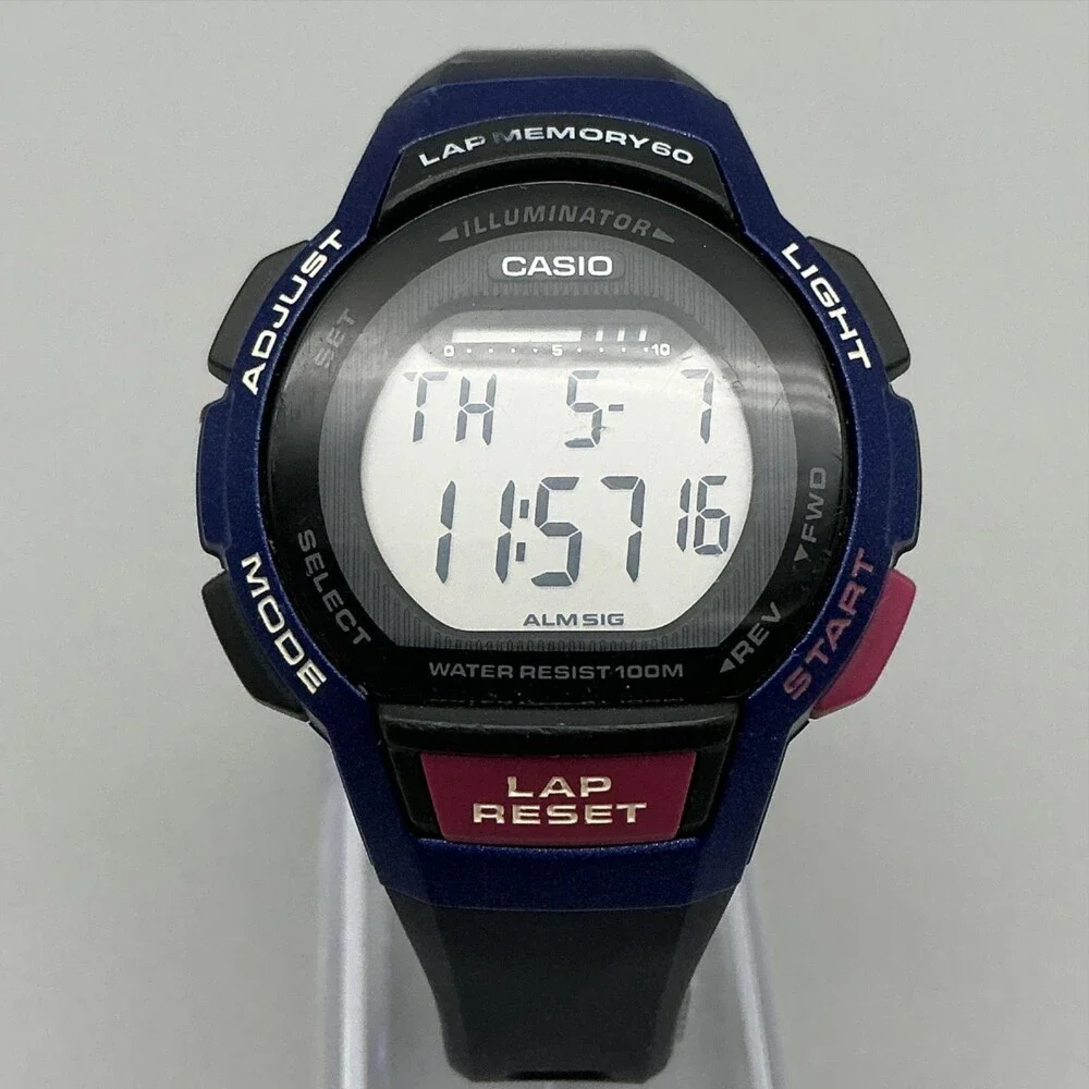 Casio Blue and Black Digital Sport Watch with Pink Accents